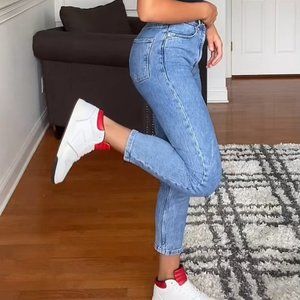 Zara Leather Red High Top Sneakers worn by Noelle